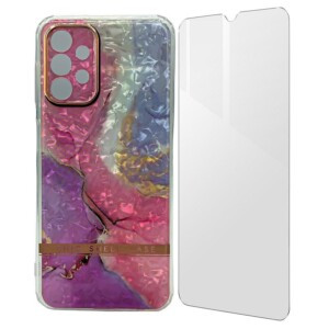 Coque Samsung A13 5G effet marbre rose avec film