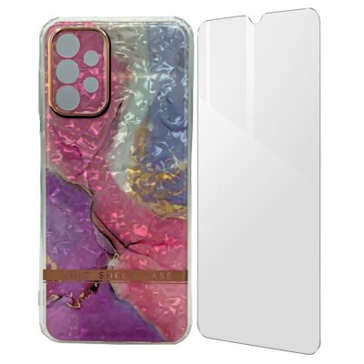 Coque Samsung A13 5G effet marbre rose avec film
