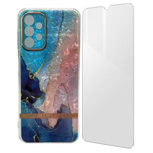 Coque Samsung A13 5G marbre turquoise avec film