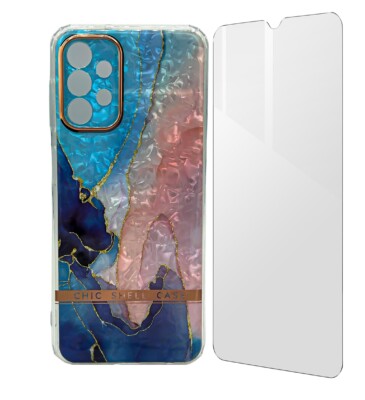Coque Samsung A13 marbre turquoise avec film