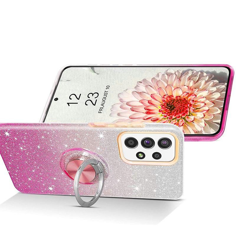 Coque Samsung A13 paillette rose avec anneau 2