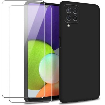 Coque Samsung A22 noir avec film verre trempé