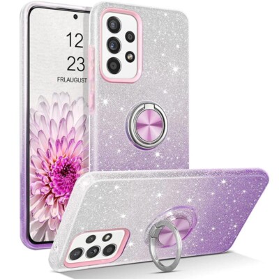Coque Samsung A52s paillette violet avec anneau