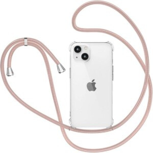 Coque cordon iPhone 14 rose