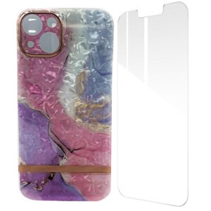Coque iPhone 13 effet marbre rose avec film
