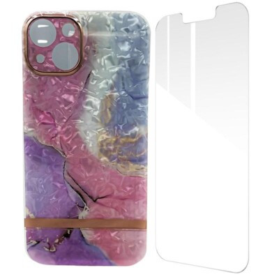 Coque iPhone 13 effet marbre rose avec film