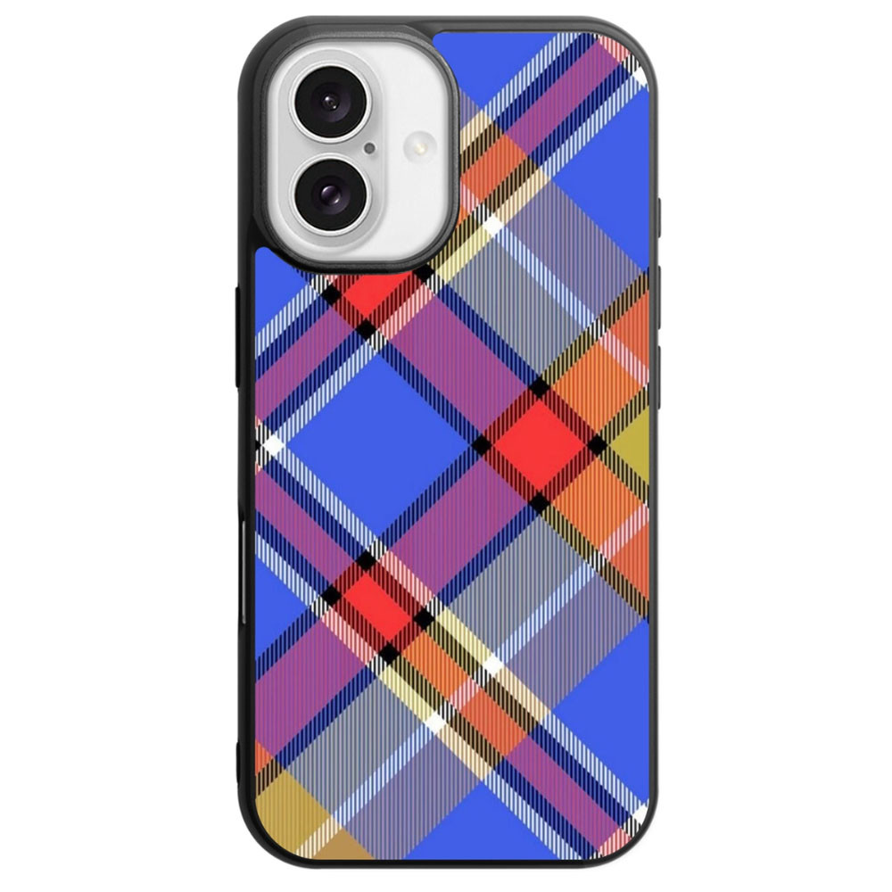 Coque iPhone 16 petits carreaux bleu