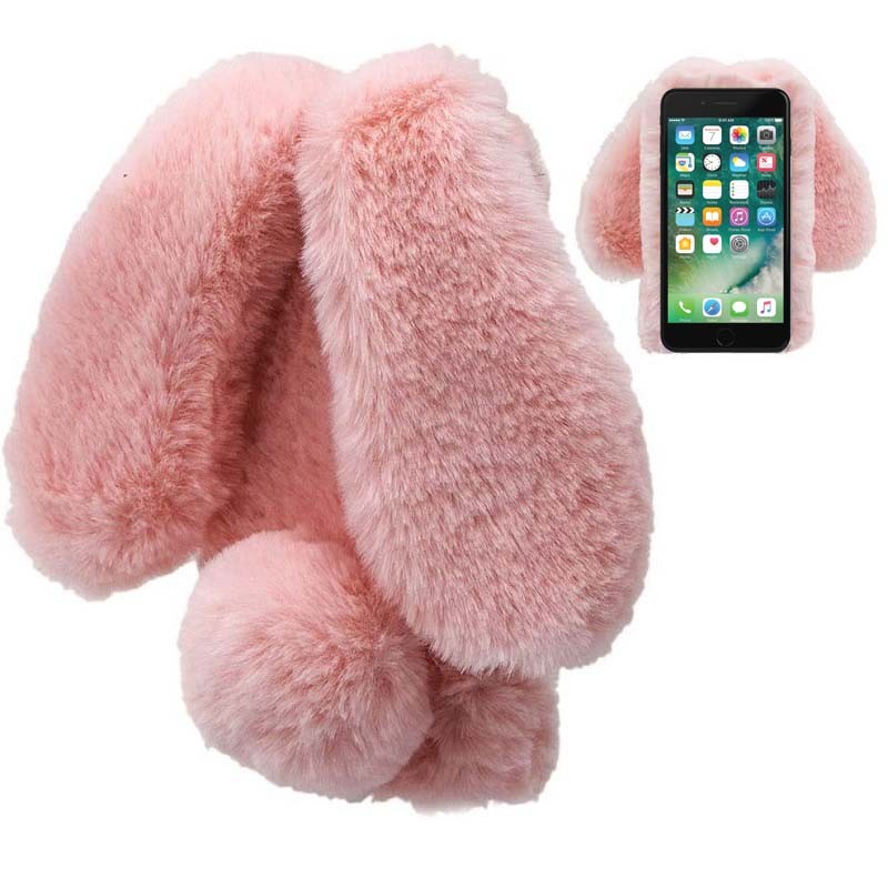 Coque iPhone 8 Plus Lapin fourrure peluche 1