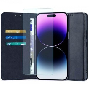 Etui iPhone 14 Pro Max bleu avec film