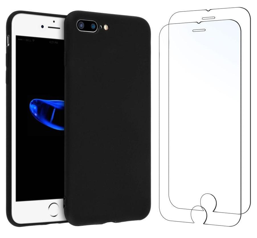 Pack Protection iPhone 8 Plus Coque Noire Verre Trempe