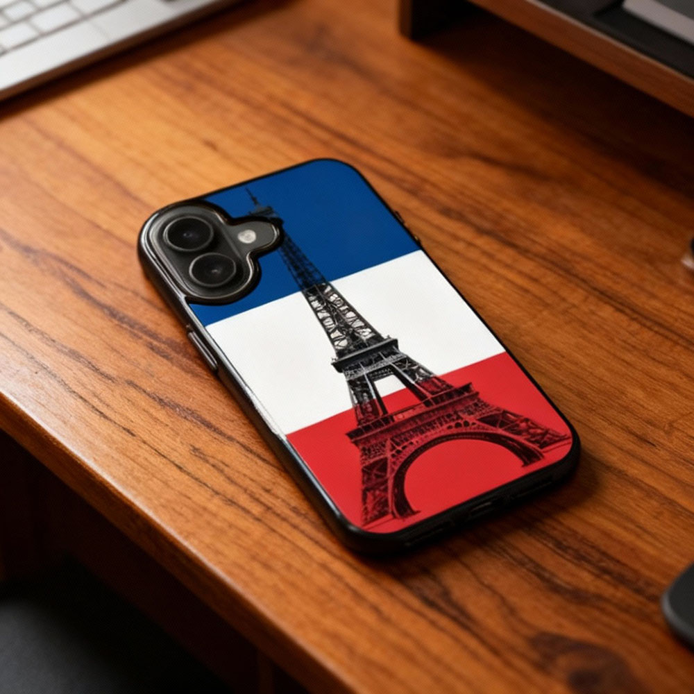 Coque iPhone 17 bleu blanc rouge