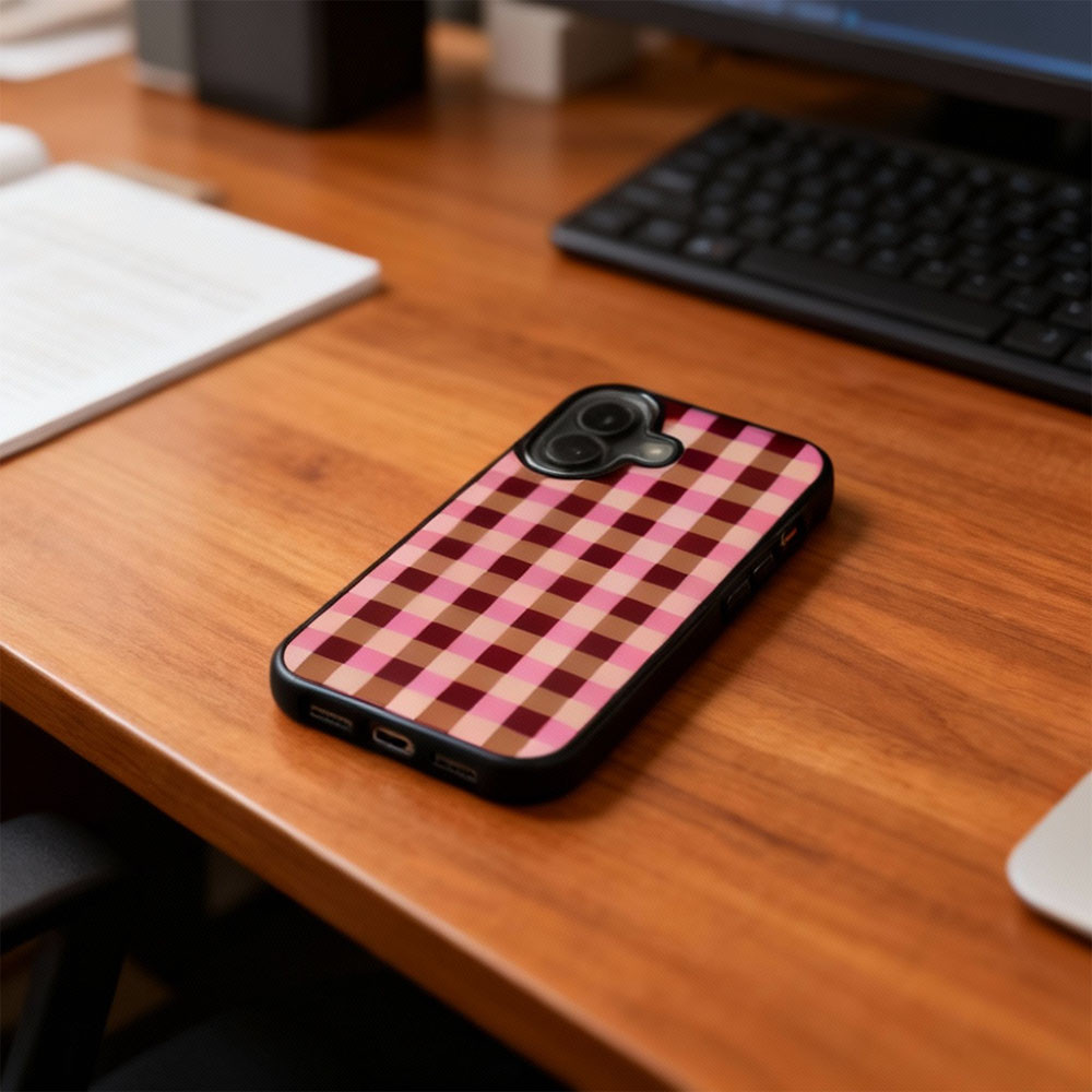 Coque iPhone 17 chic petits carreaux