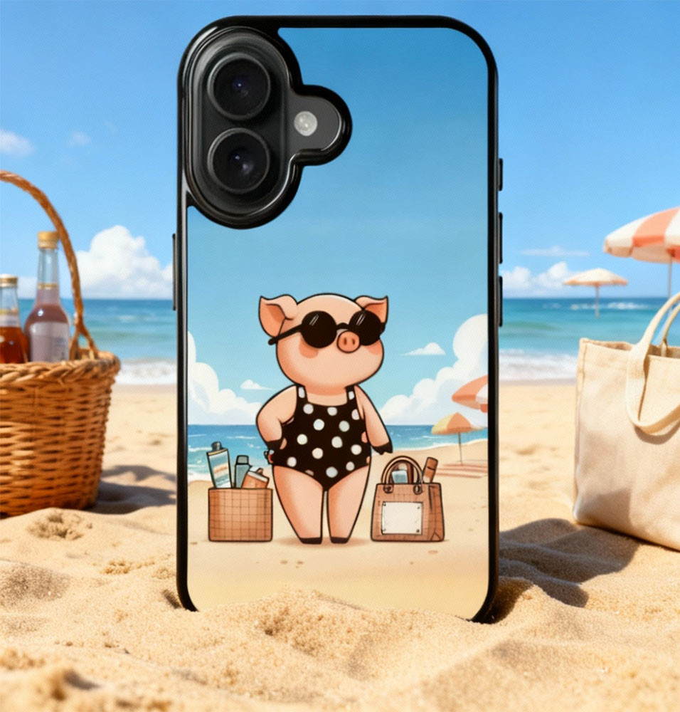 Coque iPhone 17 petit cochon la plage