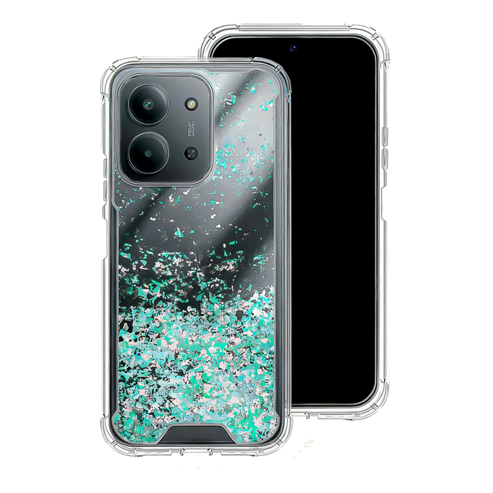 Coque Redmi 15c paillettes turquoise